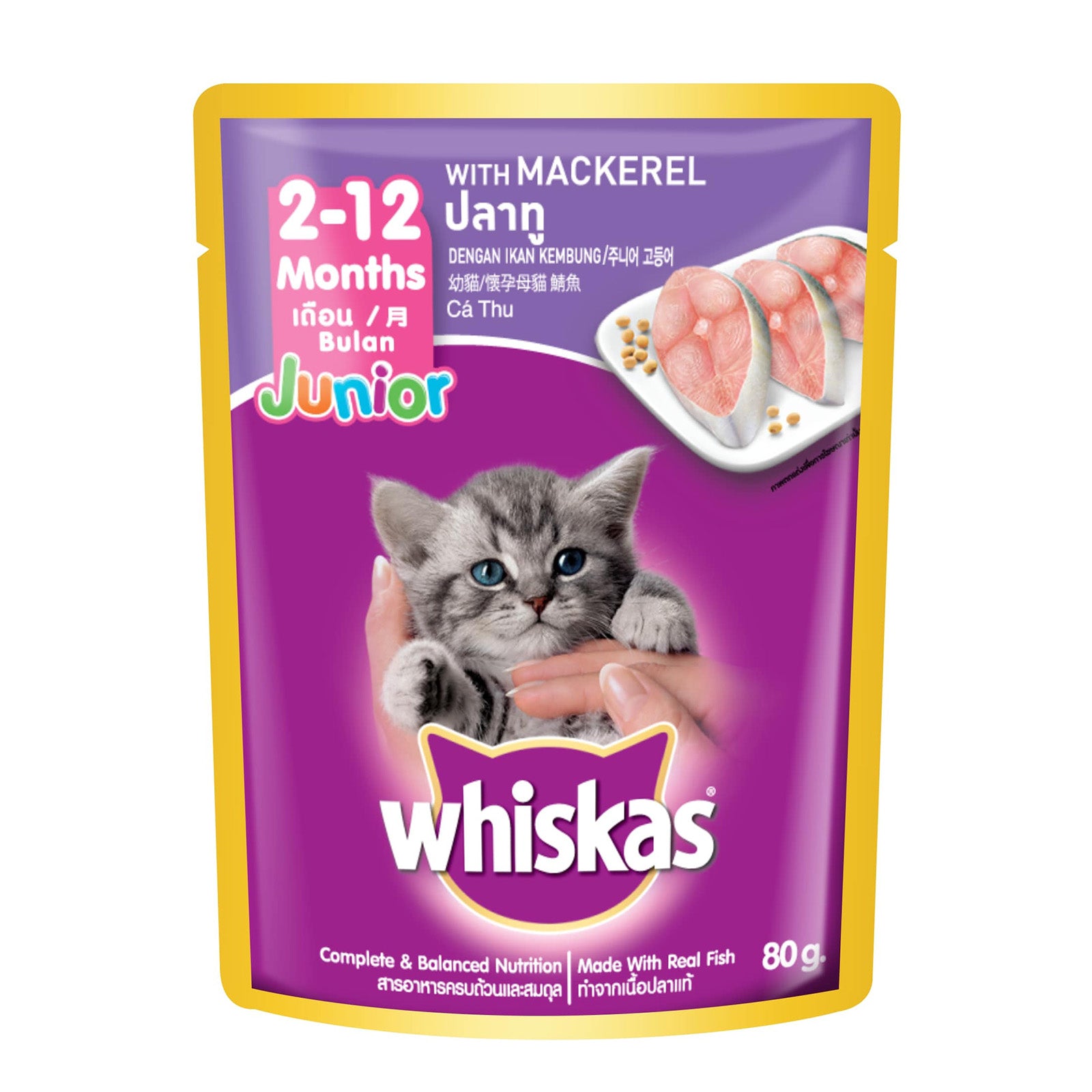 Whiskas Pouch Real Fish Kitten Mackerel 80g – Jaya Grocer Gurney