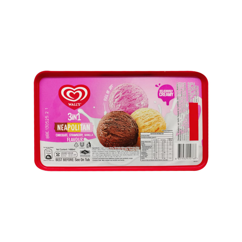 Walls 3 in 1 Neapolitan Ice Cream Tub 1.4L