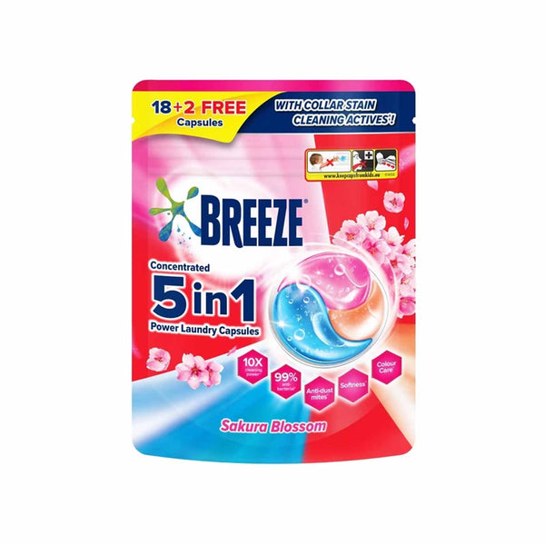 Breeze 5 in 1 Laundry Capsules Sakura Blossom (Pouch) 210g x 18