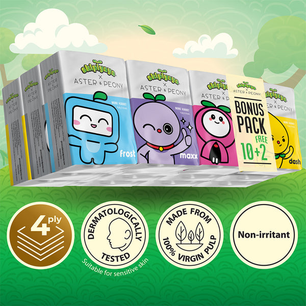 Aster & Peony x Skipiyaya Mini Hanky Tissue 4 ply 8 sheets x 12