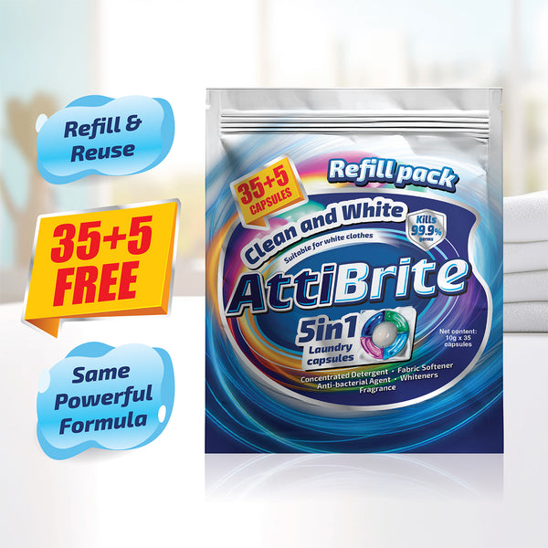 Attibrite Laundry Capsules Clean and White Refill 10g x 40