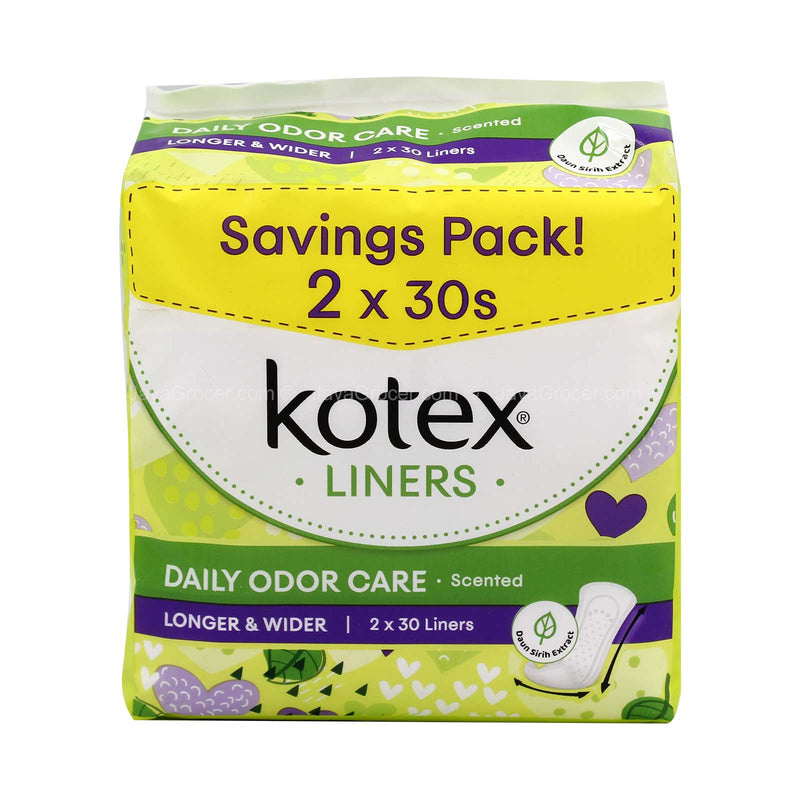 Kotex Daily Odor Care Betel Leave Extract Longer & Wider Liners 30pcs x 2