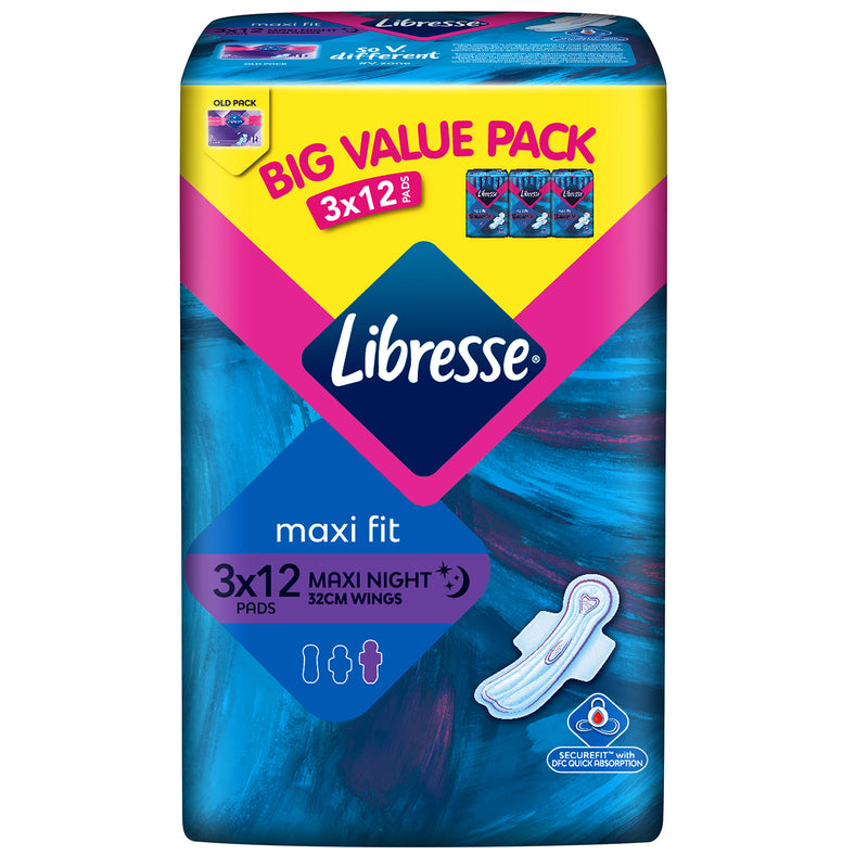 Libresse Maxi Night Unscented Secure Wings Pad 12pcs x 3
